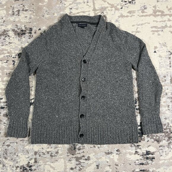 Banana Republic Cardigan Womens XL Gray Lambs Wool Button Tweed Knit Preppy - Picture 1 of 10